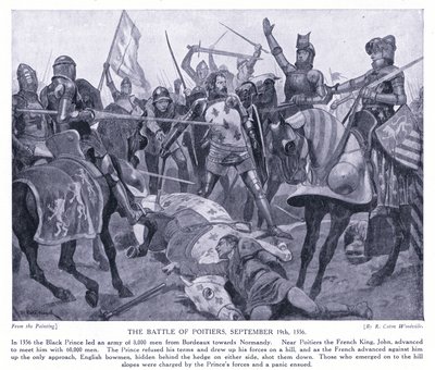La battaglia di Poitiers AD1356, anni 1920 da Richard Caton Woodville junior
